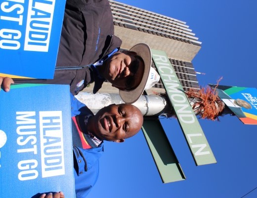 Mashaba and DA Gauteng Provincial Leader John Moodey outside the SABC.