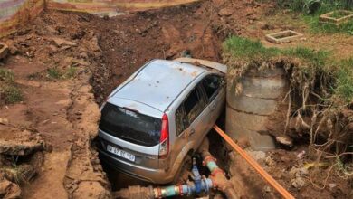 The mystery vehicle was found in the hole on Beyers Naude