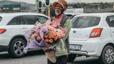 Johannes Qambelisha sells flowers to feed his family.