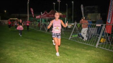 running towards the finish line.