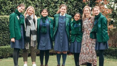 Rachel Stevens, principal Chantel Jarvis, Layla Antonie, Sarah von Gottberg-Cohen, Hannah Sayed, teacher Claire Rowan and Addison Doolan. Photo: Neo Phashe