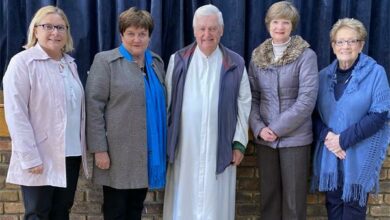 Linda Galanakis, Debbie Harris, Brother Cornelius Carey, Mary Hyam and Val Roach.
