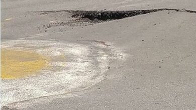 One of the sinkholes that appeared when underground Rand Water infrastructure collapsed in Fairland.