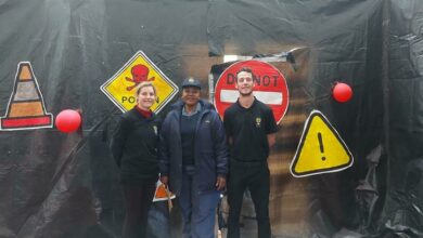 Vicky Fitzgibbon, Fairland police Warrant Officer Maggie Mushasha and Wayne Fitzgibbon during a school visit to talk about safety.