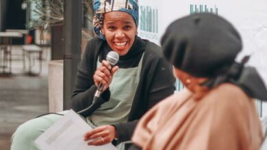 Owner of Book Circle Capital Sewela Langeni asks Sindiwe Magona some questions about her book. Photo: Neo Phashe