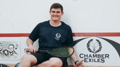 Alex Palmer plays squash at Chamber Exiles Squash Club. Photo: Neo Phashe