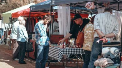 Shoppers experience the Christmas in July Winter Market. Photo: Neo Phashe