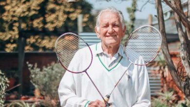 Andries van Eck with his badminton racquets. Photo: Neo Phashe