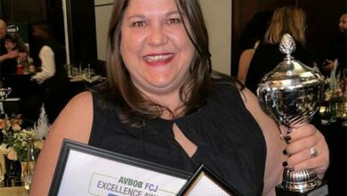 Emily Wellman-Bain receives her awards at the recent Avbob FCJ Awards.