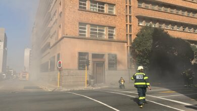 The SARS building on RIssik Street in the Johannesburg CBD is currently on fire. Photo: X (@NkosinathiShazi)