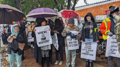 Despite the pouring rain and freezing temperatures people have come out in numbers to make their pleas to the city. Photo: Emily Wellman Bain
