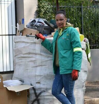 Montoa Khoali with her collection for the day when she still collected recycling materials. Photo: Emily Wellman Bain