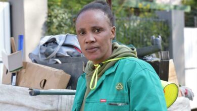 Montoa Khoali with her collection for the day when she still collected recycling materials. Photo: Emily Wellman Bain