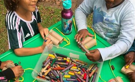 Children design their own binoculars.