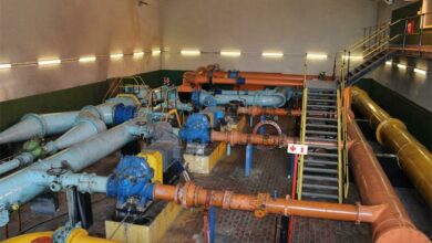 Colour coded pipes at the Crosby pump station.