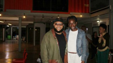 Angelo Louw with award-winning Nigerian author Yewande Omotoso at the launch of his book.