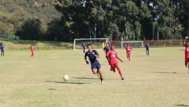 Zidane Standers from Wits U19 makes an effort in goal.