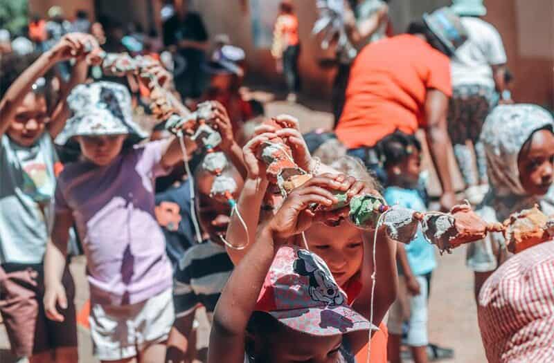 To celebrate the Korean Year of the Snake, the children of Mimosa School created snakes and dressed in red to bring them luck.