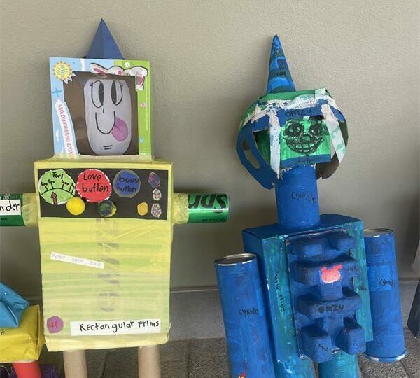 The school's Grade 5 maths class showed us what shapes they come to learn through making these unique robots.