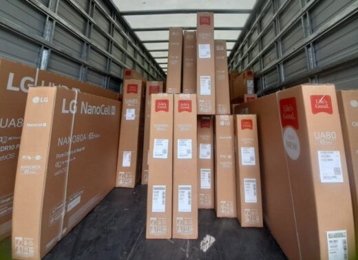 Sealed boxes, packed with brand-new televisions, are recovered from the truck during an operation in Newlands on October 27, 2025. Photo: SCP Security