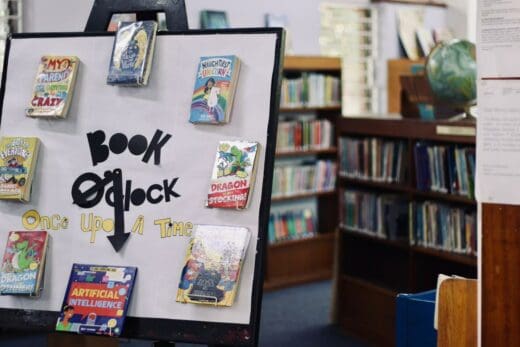 A board at the Linden Library encourages reading on July 7, 2026, at the Linden Library. Photo: Neo Phashe