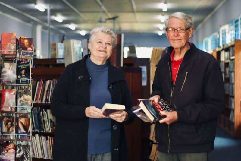 Friends of Linden Library volunteers Alec Linde and Maureen Freeman on July 7, 2026 at the Linden Library. Photo: Neo Phashe