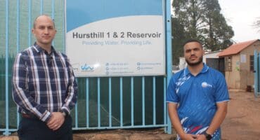 DA spokesperson for Water and Sanitation, Stephen Moore, with Ward 87 councillor Kyle Jacobs at Hursthill 1 & 2 reservoir. Photo: Waydon Jacobs