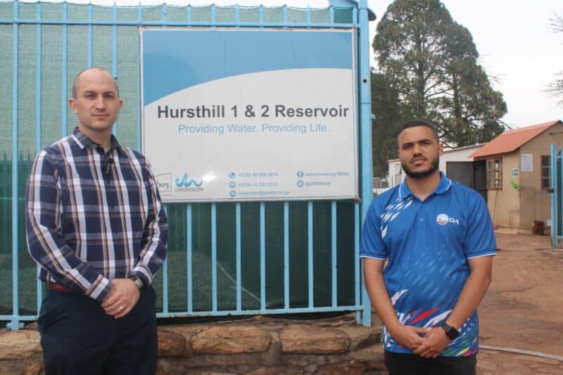 DA spokesperson for Water and Sanitation, Stephen Moore, with Ward 87 councillor Kyle Jacobs at Hursthill 1 & 2 reservoir. Photo: Waydon Jacobs