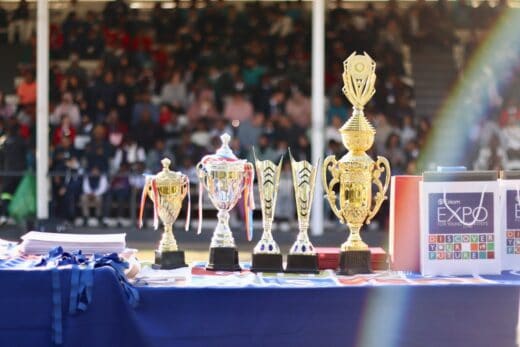 Trophies line the table for the Eskom Expo. Photo: Neo Phashe