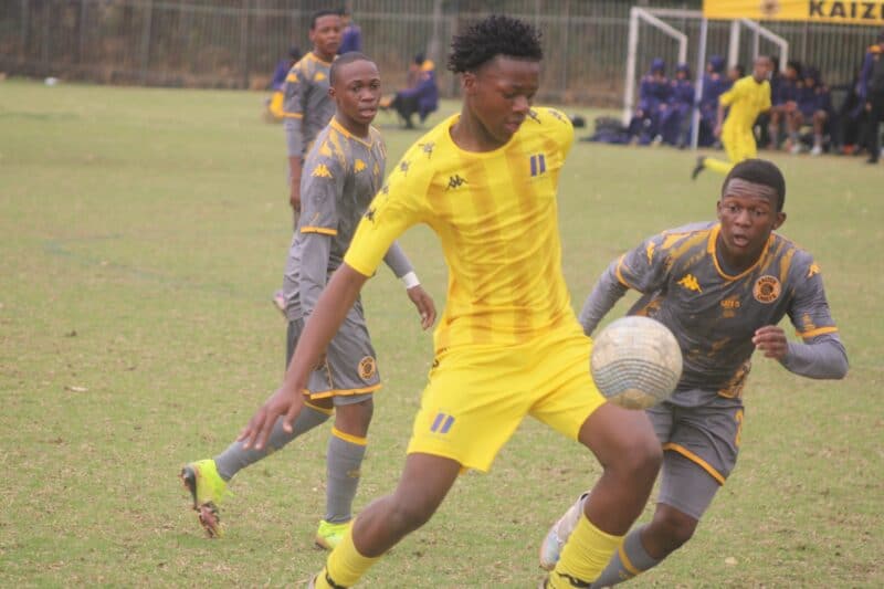 Wits Juniors Nkosana Sibeko attempts to shield the ball on September 5, 2026, at Wits Marks Park in their Gauteng Development League clash. Photo: Waydon Jacobs