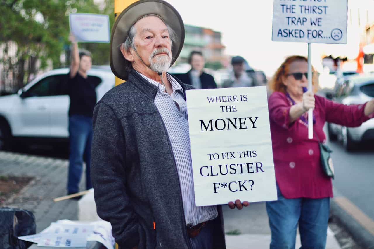 Barry du Plessis, a Melville resident for 30 years, is part of the protest on September 14, 2026 in Melville. Photo: Neo Phashe