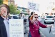 Jill Dinneen, a resident for 10 years, blows a whistle during the protest on September 14, 2026 in Melville. Photo: Neo Phashe