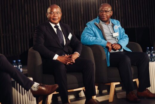 Samukelo Zwane, actuary and head of product at FNB Wealth and Investments, sits next to Dr Manzini Hlatshwayo, deputy head Thandulwazi Maths and Science Academy, at St Stithians College on September 30, 2026, at the Wits Digital Dome. Photo: Neo Phashe