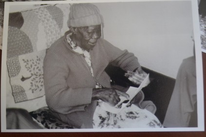 One of the photographs Professor Reddy handed to the museum. Here Nokukhanya Luthuli holds the tapes of Chief Luthuli's acceptance speech for the first time. 