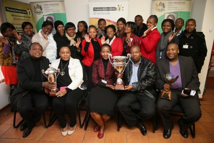Some of Bhamshela Thusong Service Centre staff with, from left, (seated) Ilembe district municipality speaker Thokozani Msweli, Neli Zikalala, Nombulelo Mhlongo, Bonginkosi Gumede and Madoda Mtshali.
