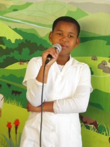 Grade five pupil Sinenhlanhla Mabaso trying her hand at storytelling.
