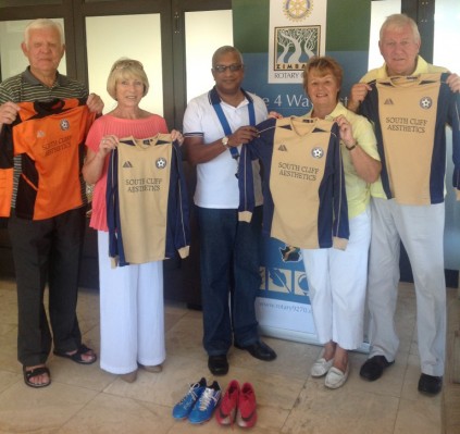 Peter and Hazel Dobbs handing over the kit to Zimbali Rotary Club.