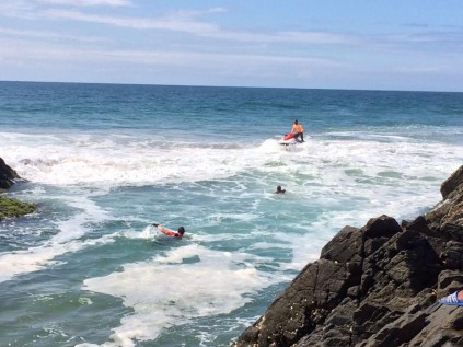 The KwaDukaza life guards searching the area where the fisherman was last seen at Blythdale beach. Photo: Paul Herbst