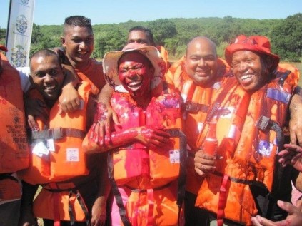 Mandeni mayor Siphesihle Zulu has a bit of fun with some of last year’s race participants. The mayor traditionally opens the race every year.
