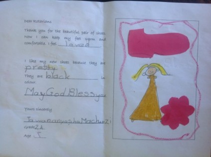 A letter from an R.A. Padayachee pupil to the rotarians.