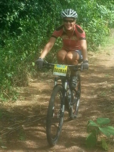 Dagmar Muhlbauer dodges a snake at Holla Trails.