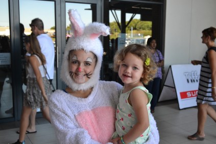 The Easter Bunny, Nikita Brancart with three-year-old Tessa Wildon.
