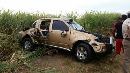 The wrecked vehicle in the sugarcane on Sunday. Photo: IPSS Medical Rescue