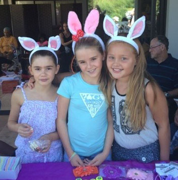 Ashton College pupils Tatum and Courtney Toweel and Emma-Jae Dunn at their stall at the Zimbali Easter flea market.