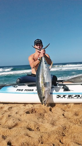 Dylan Wuth caught this 17kg yellow fin tuna off Salmon Bay on May 31. Bait used - live mozzie. 