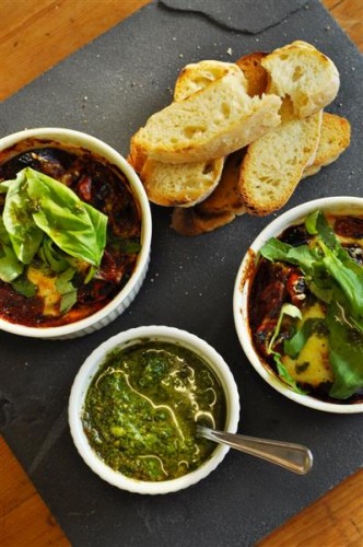 One of the delicious breakfast dishes - Tomato and chorizo sausage egg bake with crusty bread. Photo credit: Bianca Vinay