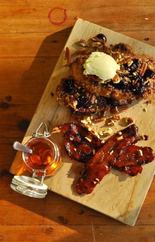 One of the Delish Sisters breakfast dishes - Pecan nut crusted french toast with maple glazed bacon. Photo credit: Bianca Vinay 