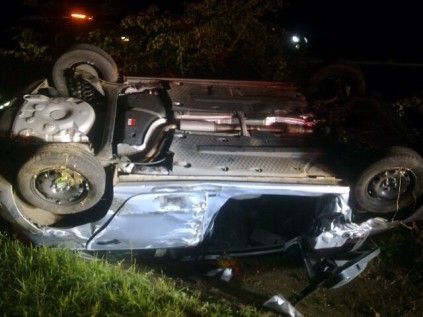 The vehicle on its roof on the N2 at Tinley Manor. Photo: Netcare 911