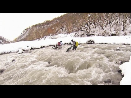 The icy river, running strong with snowmelt, that would have been disastrous had they fallen in.