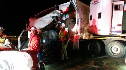 The wrecked furniture truck. Photo: IPSS Medical Rescue